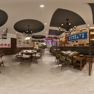 现代火锅店大厅全景
