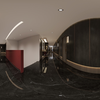 新中式餐厅二楼走廊全景