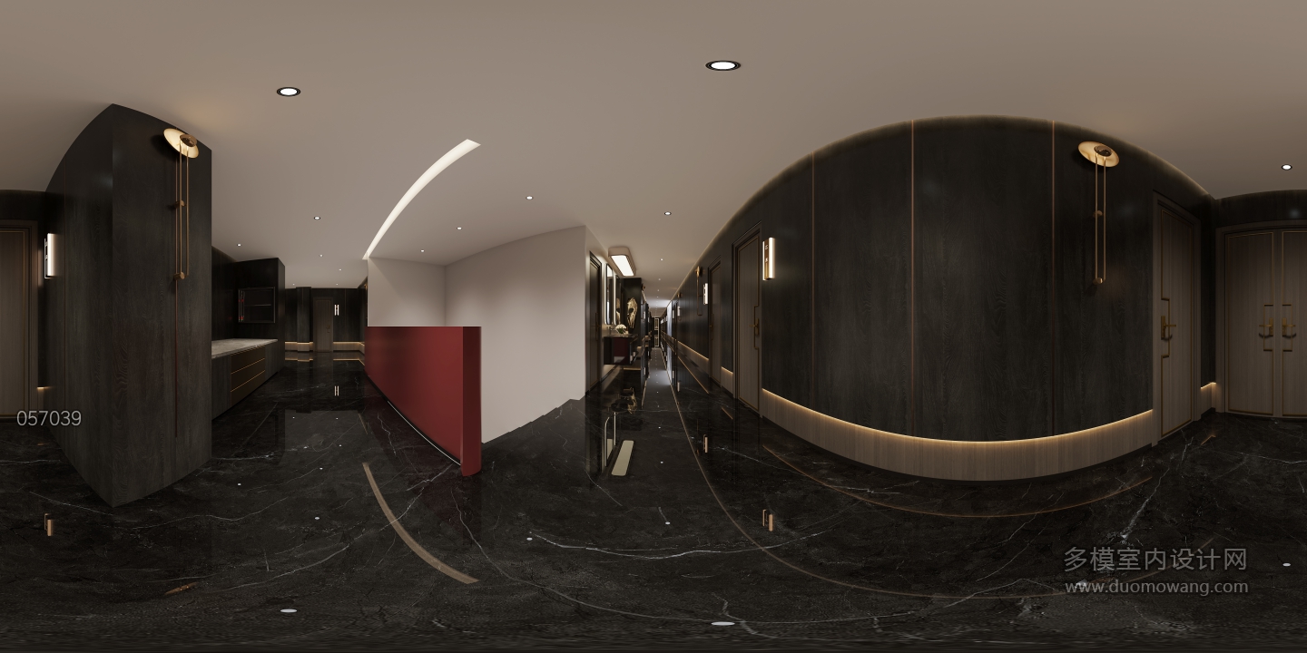 新中式餐厅二楼走廊全景