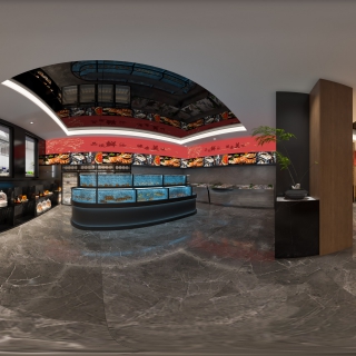 新中式饭店点餐区全景